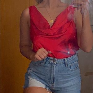 Red cowl neck tank top